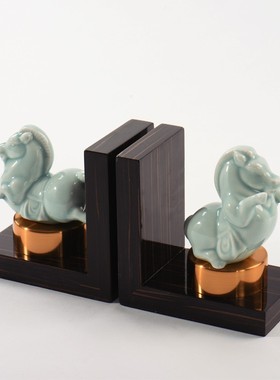 新中式陶瓷小马书档摆件书靠书房书立样板间玄关售楼处软装工艺品