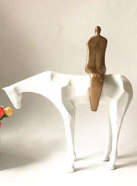 现代新中式骑马人雕塑小摆件办公室酒店玄关样版房间书房软装饰品