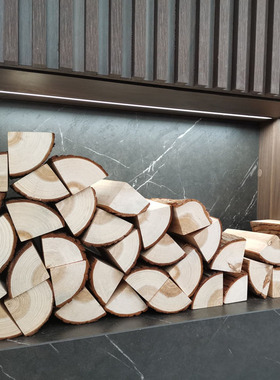 户外木柴原木壁炉取暖木头背景墙客厅装饰饭店民宿木材篝火野炊灶