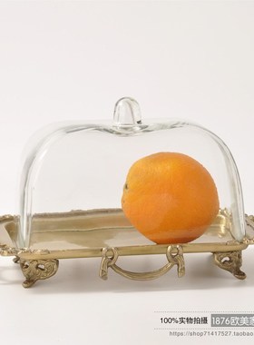 印度进口黄铜加厚玻璃q罩糕点盘甜品盘法式轻奢长果盘托盘餐桌摆