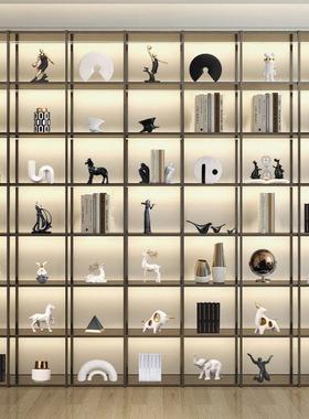 圩派办饰品中轻装摆件工书柜艺品套装公新工艺品装饰品软式奢展示