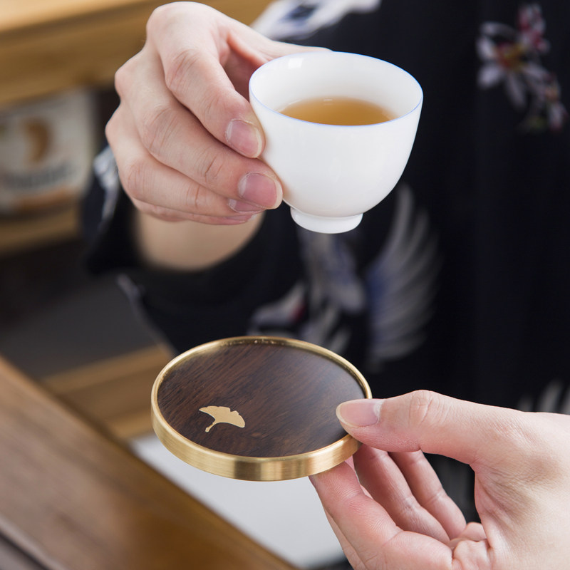 晟窑纯铜茶杯托黑檀木杯垫家用功夫茶具茶道配件实木隔热垫茶垫子,淘宝优惠券,粉丝福利购,淘宝优惠卷