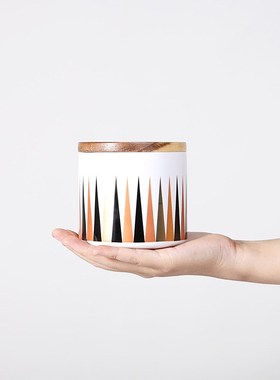 北欧陶瓷储物罐创意几何格子家用厨房带盖密封罐餐具收纳罐