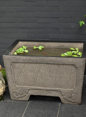户外阳台养鱼池造景摆件庭院布置室外古法小鱼缸景观院子落地水槽
