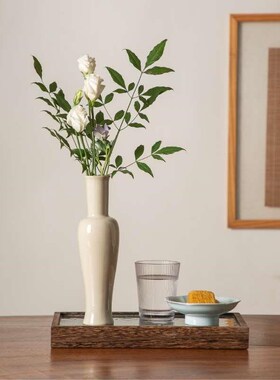 中式仿宋红色陶瓷花瓶日式禅意花器新中式花瓶复古客厅桌面摆件