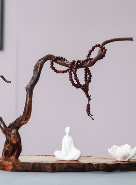 新中式禅意根雕工艺品风化木摆件茶室客厅电视柜玄关人物软装饰品