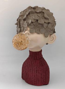 意树脂工艺吹泡泡男孩摆件办创公桌装饰工作室RF147书现柜代品简