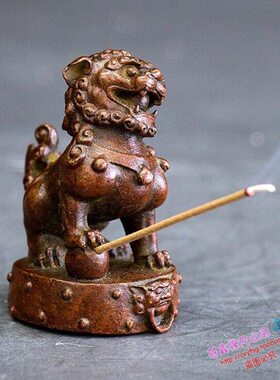 纯铜手工仿古实心紫铜茶宠小物件 狮子香插 茶道小摆件