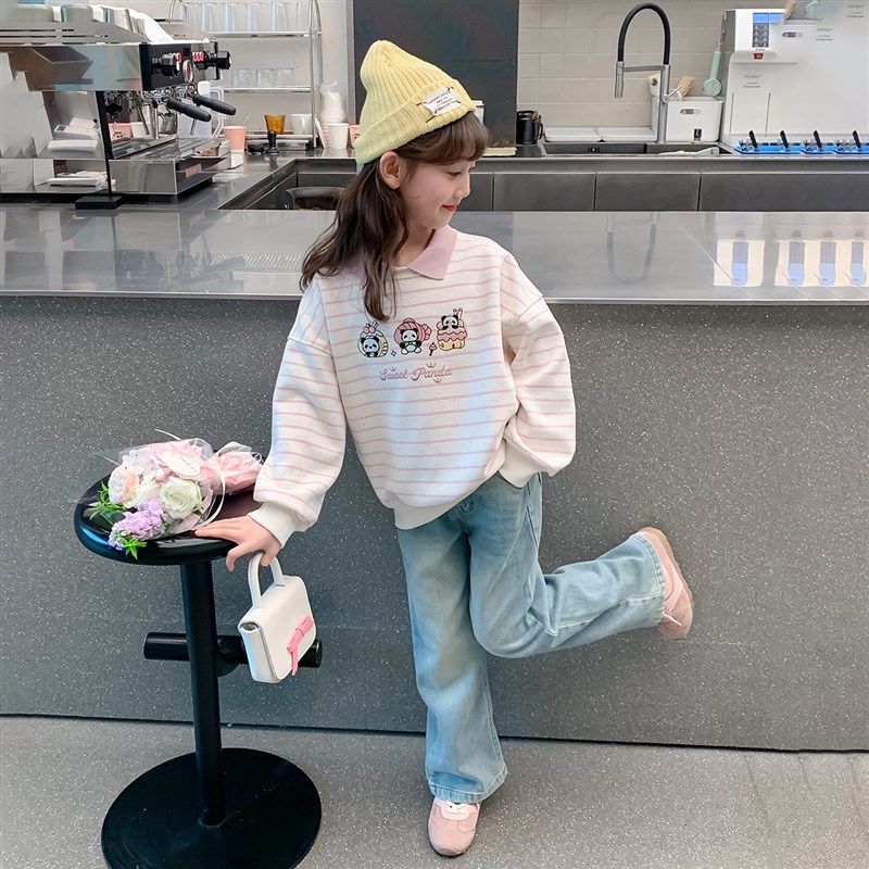 女童春秋款卫衣2024新款秋装衣服小女孩条纹卡通长袖儿童上衣秋季,淘宝优惠券,粉丝福利购,淘宝优惠卷