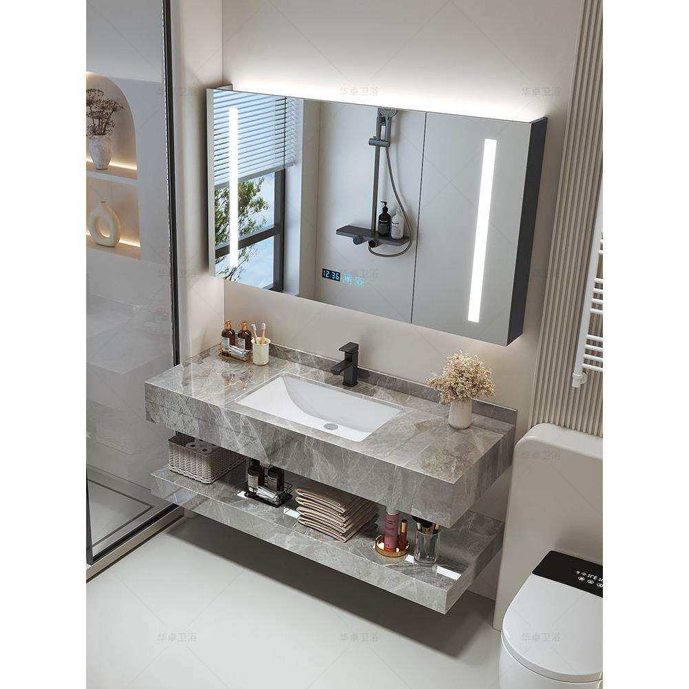 现代简约浴室柜组合亮面岩板陶瓷台面双层卫生间洗漱台洗手池套装,淘宝优惠券,粉丝福利购,淘宝优惠卷