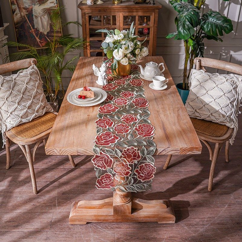 蕾丝桌旗美式复古桌布中间长条蕾丝盖巾玫瑰刺绣轻奢鞋柜斗柜盖布,淘宝优惠券,粉丝福利购,淘宝优惠卷