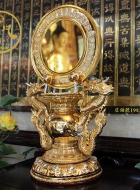 台湾纯铜准提镜摆件准提佛母准提镜铜镜家居密宗修行摆设
