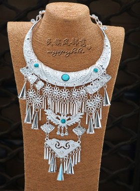 复古云南民族风德宏傣族景颇族银白色大款苗银项圈新品上市