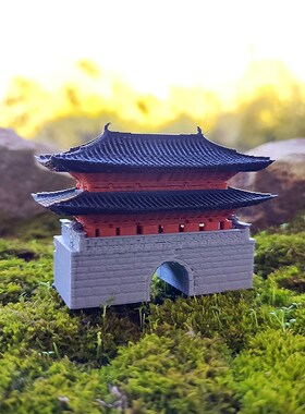 城楼中式古建筑假山造景小摆件水陆鱼缸鱼池盆景植物生态瓶微景观