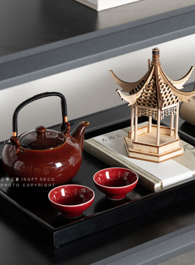 样板间书柜装饰摆件售楼处展柜新中式博古架茶室茶柜书房软装饰品