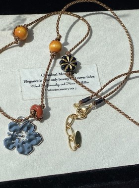 春夏新品扶桑花木珠编织项链手工编绳复古民族风度假配饰项链项饰