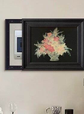 《瓶菊》中古风推拉横版电表箱客厅餐厅玄关遮挡配电柜隐形装饰画