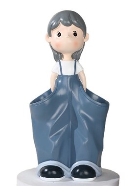 可爱插兜女孩家居书房学生礼品创意笔筒装饰品办公室桌面收纳摆件