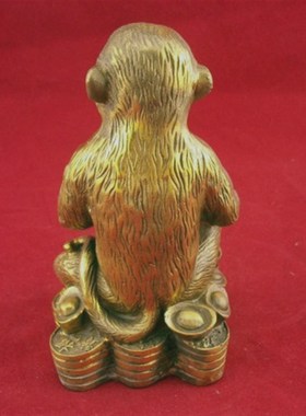 铜猴摆件纯铜猴子吃桃金属工艺品家居摆设生肖猴装饰品礼风水