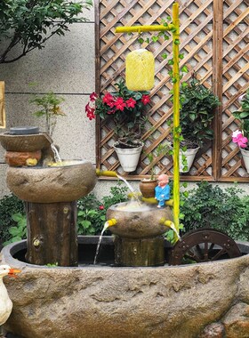 中式假山喷泉庭院花园阳台景观招财民宿造景装饰养鱼池小流水摆件