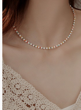 珍珠彩色串珠项链女款夏季配裙子的项链轻奢小众颈链女高级感配饰