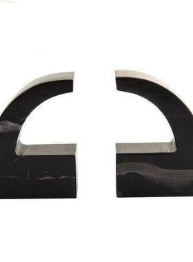 黑白大理石现代简约北欧三角几何书挡书靠样板房书房软装饰品摆件