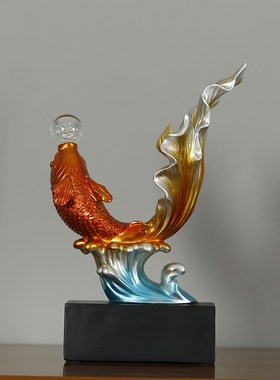 创意新中式轻奢年年有余摆件家居饰品吧台K酒柜办公室书房客厅摆