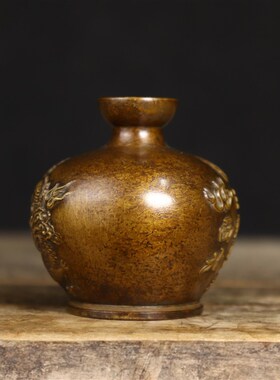 纯黄铜避火龙瓶子全铜瓶厨房西北角乾位黄铜瓶摆件火烧天门花瓶