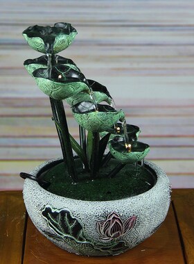创意桌面流水摆件荷叶客厅招财电视柜旁办公室店铺茶室加湿流水器
