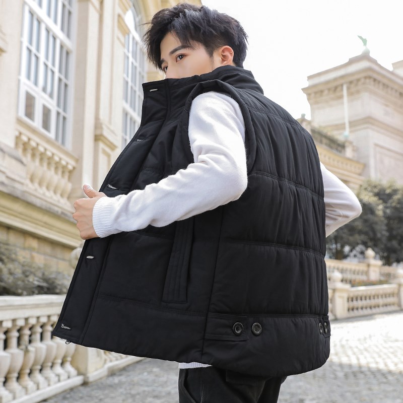 秋冬加厚羽绒棉服马甲外套时尚休闲青少年坎肩背心学生棉衣加大码 - 图0