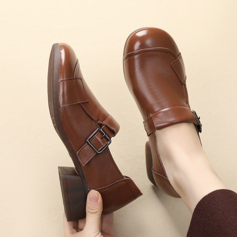 真皮轻便中年妈妈鞋子2025新款平跟圆头女鞋深口软底单鞋春秋皮鞋,淘宝优惠券,粉丝福利购,淘宝优惠卷