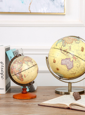 美式复古高清地球仪摆件家居摆设小饰品办公桌室书房创意木装饰品
