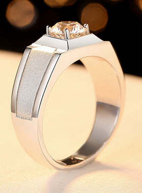 男士莫桑石钻戒新款纯银镶嵌白金铂金结婚戒指情侣对戒银饰指环