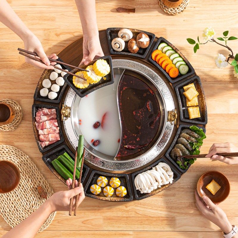 日式火锅呼啦圈 韩国日式烤肉 可旋转 竹木大号圆盘 围炉餐具套装,淘宝优惠券,粉丝福利购,淘宝优惠卷