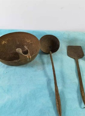 民俗老物件怀旧收藏老炊具铜厨具勺子复古酒店装饰品影视道具摆件