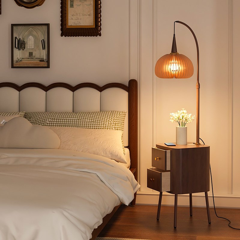 中古风落地灯客厅卧室床头柜v氛围沙发旁边置物架法式复古台灯一 - 图1