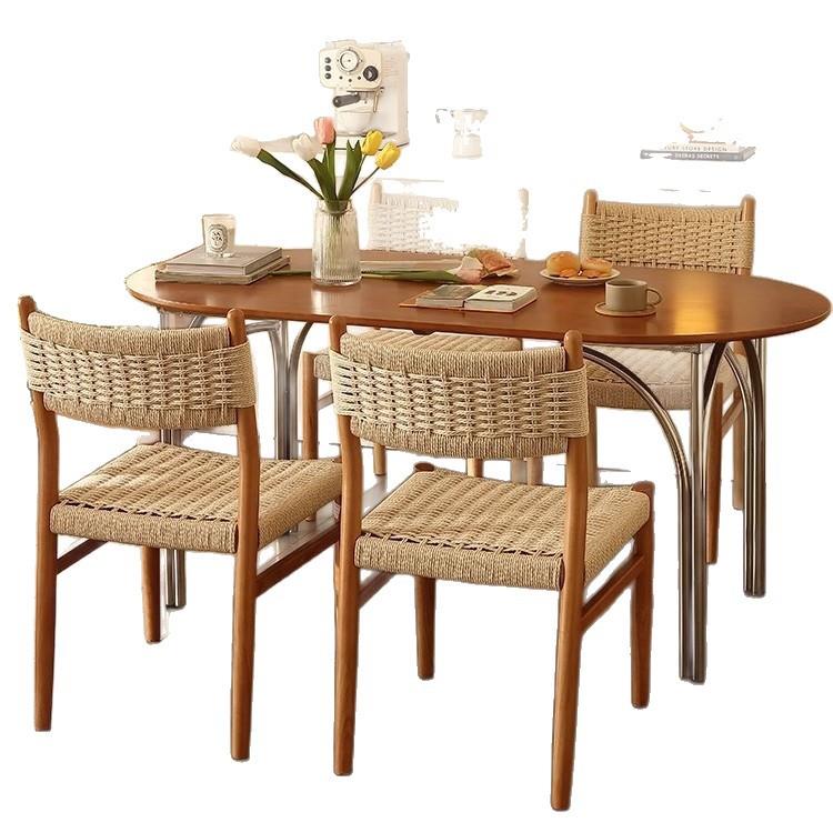 北欧原木餐椅简约手工绳编靠背椅家用书房卧室实木椅子餐厅麦田椅 - 图3