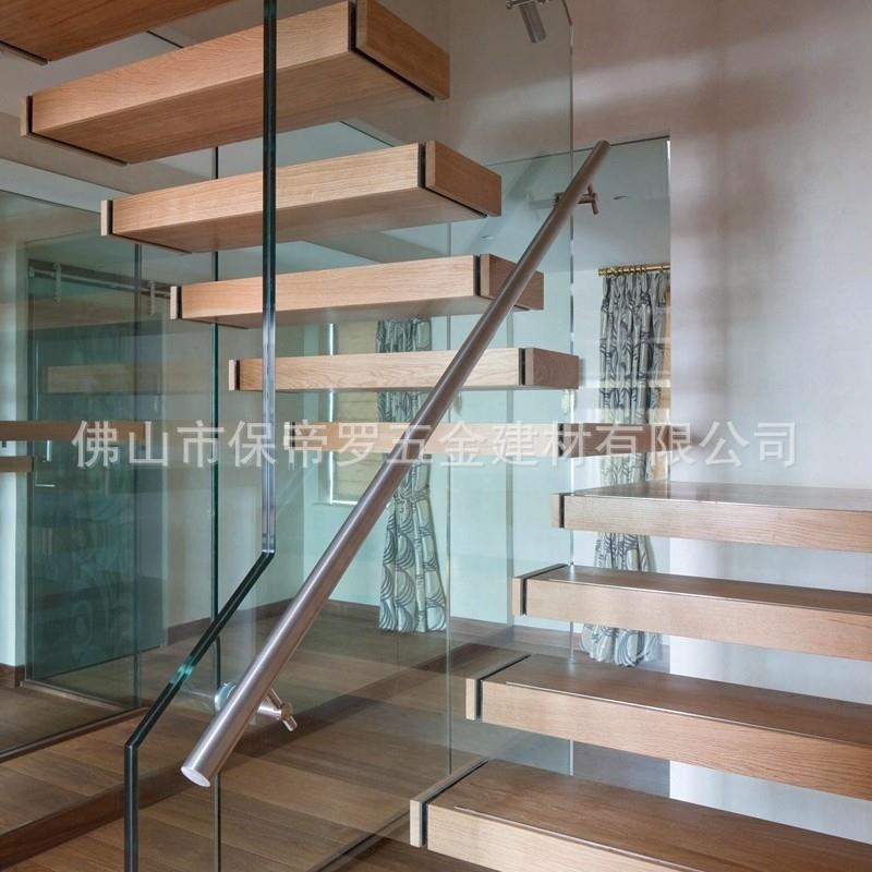 钢木楼梯悬浮钢结构玻璃护栏扶手栏杆楼梯不锈钢槽管卡槽扶手 - 图1