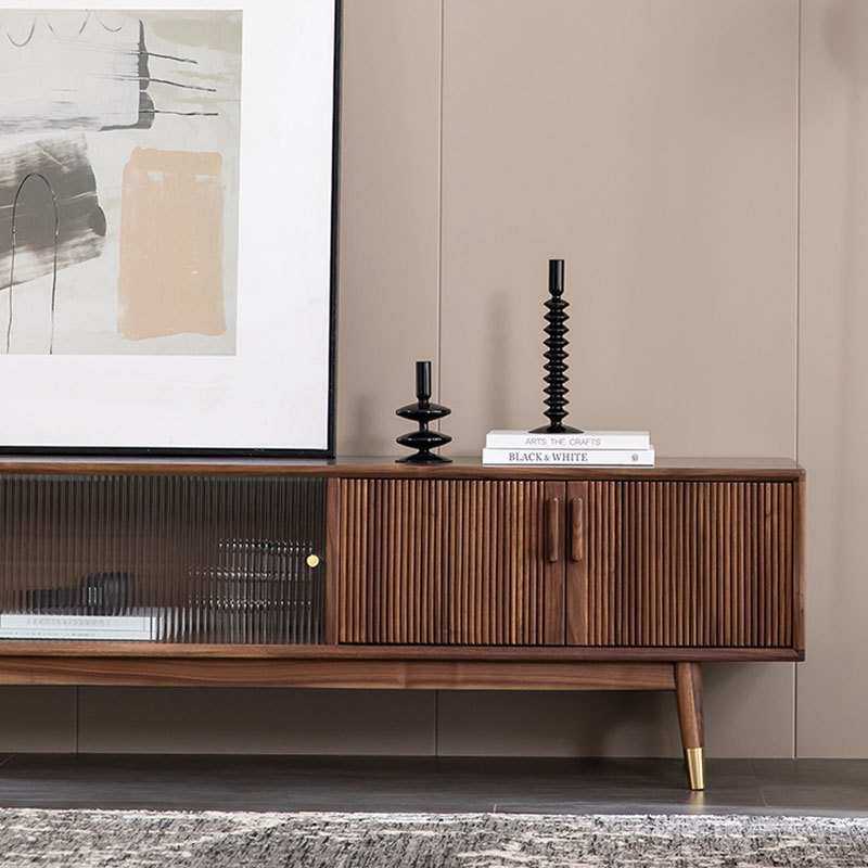 现代简约北美黑胡桃木电视柜客厅一体靠墙实木北欧轻奢视听柜家具,淘宝优惠券,粉丝福利购,淘宝优惠卷