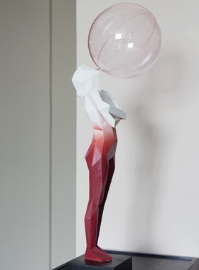 吹泡泡女孩红色渐变人物雕塑雕像客厅艺术摆件美容院医Z美软装饰