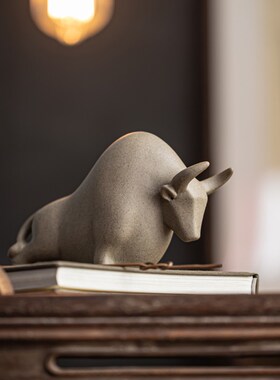 紫砂粗陶茶宠摆件可o养茶玩茶桌桌面装饰品生肖牛牛气冲天吉祥礼