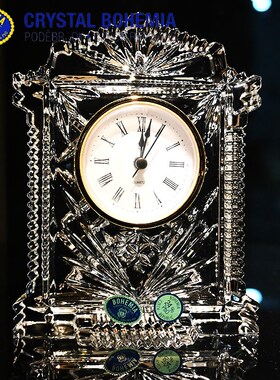 捷克进口BOfHEMIA水晶玻璃欧式小座钟小时钟表摆件家居装饰钟表台
