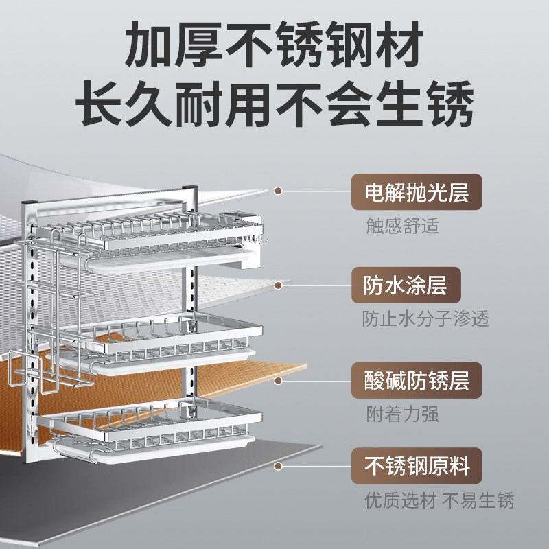 壁挂式不锈钢碗架厨房置物架免打孔F碗筷盘子碗碟沥水架墙上多功 - 图0