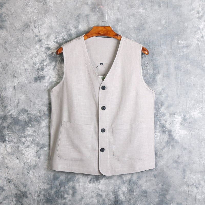 夏季薄款中国风男亚麻宽松马甲V领加肥加大复古棉麻背心坎肩汗衫,淘宝优惠券,粉丝福利购,淘宝优惠卷