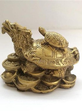 地天泰双子龟摆件纯铜母子龙龟黄铜龙头龟家居工艺品装饰品