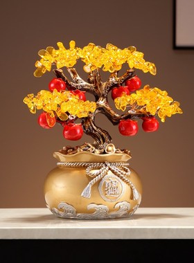 新中式招财进宝发财树摆件办公室电视柜酒柜摇钱树装饰品开业礼品