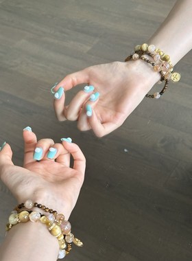 日进斗金虎眼石 黄塔J晶 双圈水晶手链