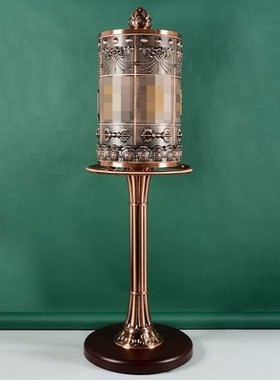 德田新款电动转轮手拉插电转筒密B宗彩绘合金家用装饰转桶摆件大