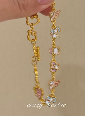 久不掉色!厚度沙金手链高级感百搭金色甜美可S爱手绳卡通手绳女