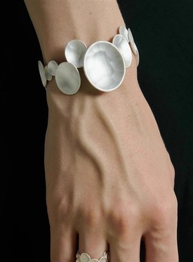 CRUZ不规则圆勺烧白L戒指/搭配手工品